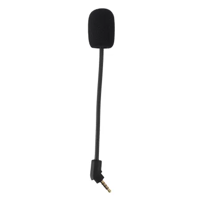 A black replacement microphone for a headset, with a foam cover on the microphone head and a 3.5mm jack at the end of the cable.