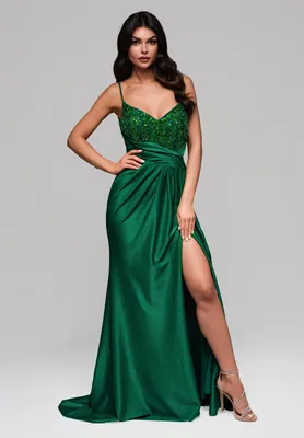 Produktbild von LARICA Abendkleid Schlitz Langarm Maxi Elegant LA-OM-DLR132 green M