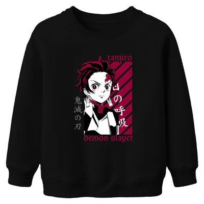 Produktbild von Tanjiro Demon Slayer Kimetsu no Yaiba Anime Geschenk Kinder Sweatshirt Pullover, Schwarz, 152