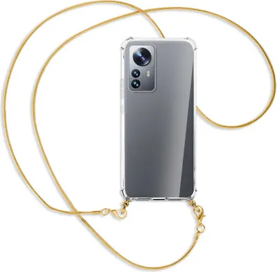 Produktbild von Handykette Backcover-Schutzhülle mit Band (Metall goldfarben) für Xiaomi 12 Pro - goldfarbene Kette Snake