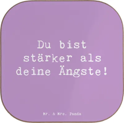 Produktbild von Mr. & Mrs. Panda Tischuntersetzer Spruch Angst überwinden - Lavendeltraum - Geschenk, Holzuntersetzer, Untersetzer Gläser, Tassenuntersetzer, gläseruntersetzer, Vertrauem