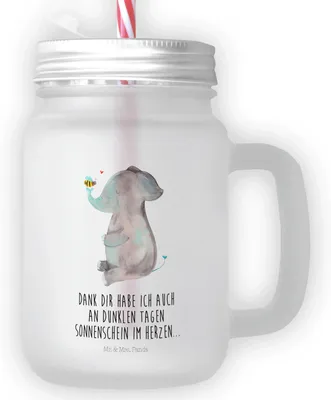 Produktbild von Mr. & Mrs. Panda Glas Elefant Biene - Transparent - Geschenk, Heiratsantrag, Liebesspruch, Cocktailglas, dessertglas, Becher mit Deckel, Trinkglas, Hochzeitsgeschenk