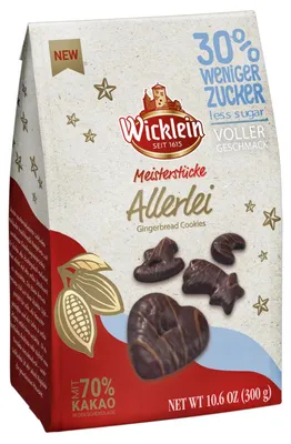 Produktbild von Wicklein Meisterstücke Allerlei dunkle Schokolade 30% weniger Zucker 300g