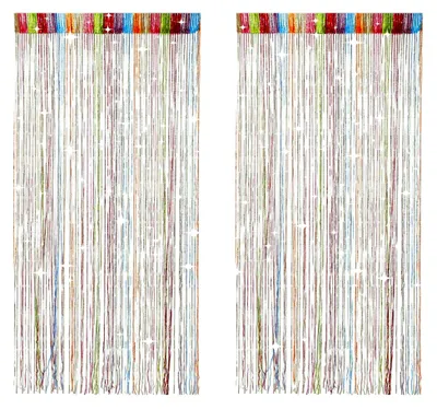 Produktbild von 2 Stück Mehrfarbiger Fadenvorhang 200 x 100 cm Insektenschutz Türvorhang Bunt Dekorativer Fliegenvorhang Raumteiler Fliegenschutz Fadenvorhang für Balkon und Hochzeit