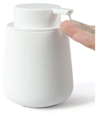 Obrázek produktu pro Keramický dávkovač mýdla, bílý, objem 350 ml, s možností doplnění, s velkou pumpicí, vhodný do kuchyně i koupelny