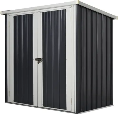Immagine prodotto di Casetta da giardino Outsunny - casetta per attrezzi 1,26 m² - casetta per rifiuti - 2 porte con serratura - dimensioni 147 L x 86 L x 134 H cm - lamiera d'acciaio bianca e nera