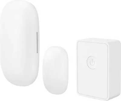 Three white electronic devices are arranged on a white background.