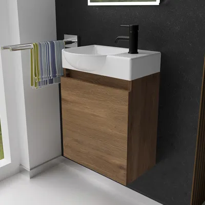 Produktbild von Alpenberger Gäste WC Waschbecken mit Unterschrank | Kleines Badmöbel 45 cm Breit | Waschtisch mit Waschbeckenunterschrank