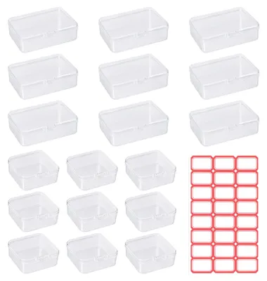 Aufbewahrungsboxen 18er-Set, transparent, 2 Größen, mit Etiketten