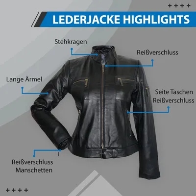 Produktbild von German Wear, Damen Lederjacke Trend Fashion echtleder Jacke aus Lamm Nappa Leder Schwarz, Größe:50/M