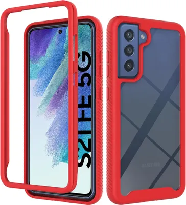 Produktbild von Galaxy S21 FE 5G Hülle, Hybrid Transparente Rückseite Robust TPU Bumper Rutschfest Stoßfest Ganzkörper Schutzhülle für Samsung Galaxy S21 FE 5G Rot