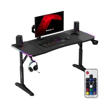 Produktbild von Huzaro Hero 3.6 RGB Gaming Tisch – höhenverstellbar 140x60 cm, LED-Beleuchtung, Carbon-Oberfläche, XXL-Mauspad, Halterungen