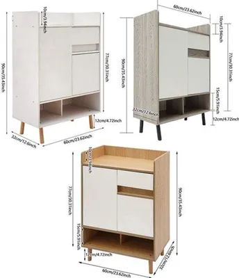 Image de Armoire à chaussures autonome - Largeur 60 cm - En MDF - Blanche et en bois clair (pin) - Deux portes - Idéale pour l'entrée et le vestiaire