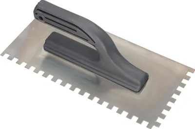 Produktbild von KOTARBAU® Edelstahl Glättkelle 270 x 128 mm mit Zahnung 8x8 mm Zahnkelle zum Verlegen von Fliesen Glättscheibe Traufel Edelstahlkelle mit Kunststoffgriff unentbehrlich beim Fliesen