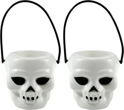 Produktbild von 2 Stück Halloween Süßigkeiteneimer Hexenkessel Geist Kürbis Schädel Eimer Trick oder Treat Süßigkeitenschale Partyzubehör Heimdekoration