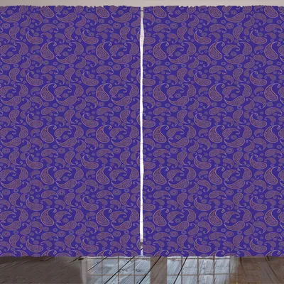 Produktbild von ARANDE Paisley Gardine, Oriental Persisch Stil Ethnic Blätter Motiv in Ziereffekte, 280 x 175 cm, Blau Violett Lila
