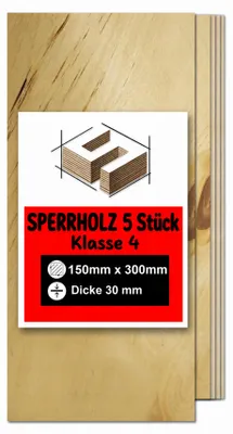 Produktbild von Rechteckige Birkensperrholzplatten zum Basteln und Bemalen – Lasergravur, CNC-Fräsen, Modellbau, Laubsägearbeiten, Brandmalerei und Decoupage – Klasse 4 – 15 × 30 cm (150 × 300 mm) – 30 mm – 5 Stück