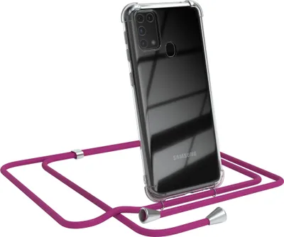 Produktbild von EAZY CASE Handykette kompatibel mit Samsung Galaxy M31, Handyhülle mit Umhängeband, Handykordel, Schutzhülle Clear, Band in Rosa