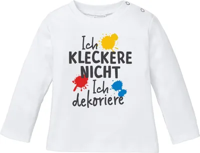 Produktbild von Baby Langarmshirt Babyshirt Ich kleckere nicht ich dekoriere Spruch lustig Jungen Mädchen Shirt Moonworks® weiß 56/62 (1-3 Monate)