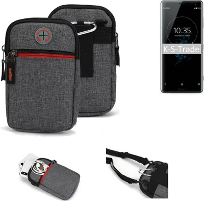 Produktbild von K-S-Trade Holster Gürtel Tasche kompatibel mit Sony Xperia XZ3 Handy Tasche Schutz Hülle grau Zusatzfächer 1x