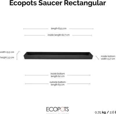 Produktbild von Ecopots Untersetzer rechteckig 65 für Blumentopf - L 63,5 cm x B 15,5 cm x H 3,3 cm - Innen- und Außenbereich