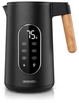 Produktbild von Arendo Wasserkocher mit Temperatureinstellung 40°C - 100°C mit Anzeige, Temperaturwahl, Edelstahl, 1,7 L, 2200W, LED-Display, Holzoptik-Griff, BPA-frei