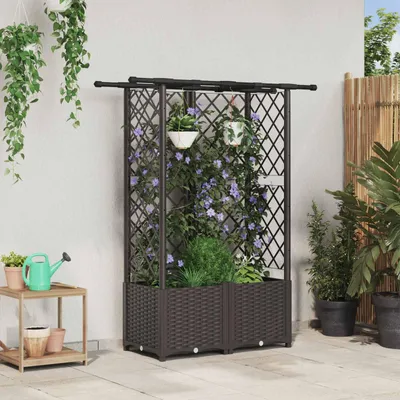 Produktbild von Maison Exclusive - Hochbeet mit Rankgitter und Dach Braun 124 x 40 x 136 cm PP