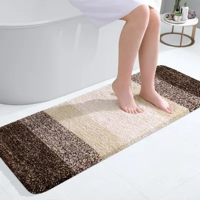 Productafbeelding van Badmat van microvezel, antislip, wasbaar, absorberend, 40x120 cm, bruin