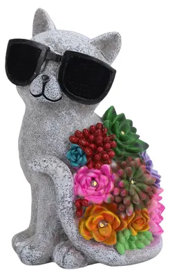 Produktbild von Solar-Katzenstatue mit Brille, LED-Leuchten, einzigartige Harzfigur für Garten- und Hofdekoration