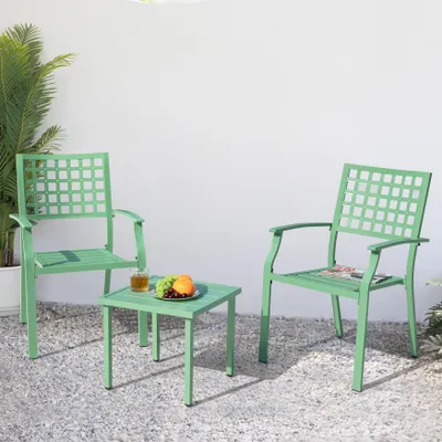 Produktbild von Avestar 3-tlg. Bistro Set, 2 stapelbare Metallstühle mit Beistelltisch mit Lattenrost, Grün