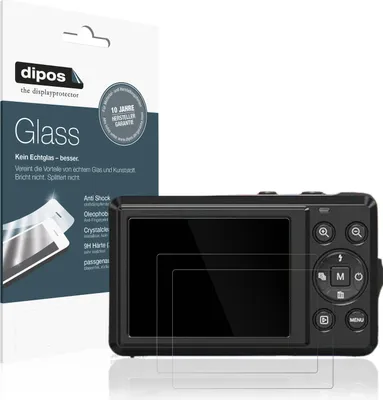 Produktbild von 2x Schutzfolie für YiFuar 066 Digitalkamera - Anti-Shock 9H Folie dipos Glass Kunststoffglas