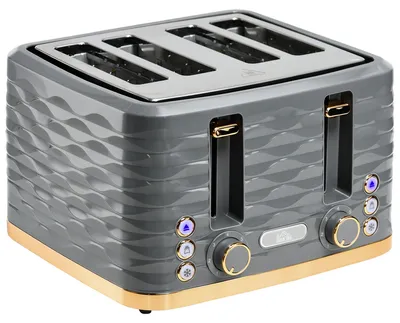 Produktbild von Toaster für 4 Scheiben mit 7 Bräunungsstufen, High-Lift, Aufwärm-/Auftau-/Abbruchs-Funktion, Graue Wellenoptik