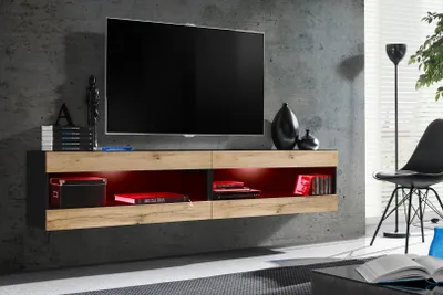 Produktbild von Wohnwand, Tivoli SET4, Schwarz/Wotan, Breite 200cm x Höhe 41cm x Tiefe 35cm, LED RGB, für Wohnzimmer, Schlafzimmer