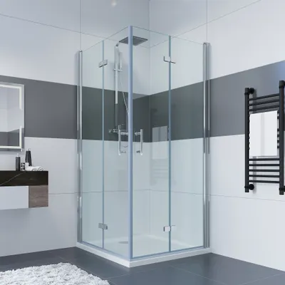 Produktbild von IMPTS Duschkabine Eckeinstieg 90x90 cm 180º Doppel Falttür Falttürkabine 6mm ESG-Nano Glas 195cm,OHNE Duschwanne