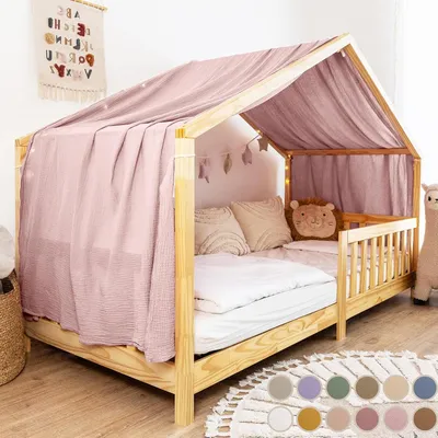 Productafbeelding van Hemel Bedgordijn - Mousseline Luifel - Kinderkamer Decoratie - 100% Katoen - 135x420 cm - Poederroze