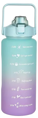 Verlauf blaue und lila Motivations-Wasserflasche mit Zeitmarkierungen und ermutigenden Sprüchen