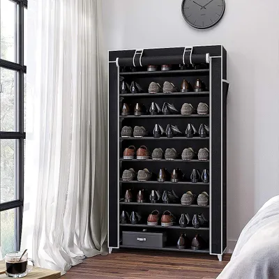 Produktbild von Schuhschrank | DIY Schuhablage 9  Böden Vlies Gewebe Schwarz 160x88x28cm für 36 Paare Schuhe