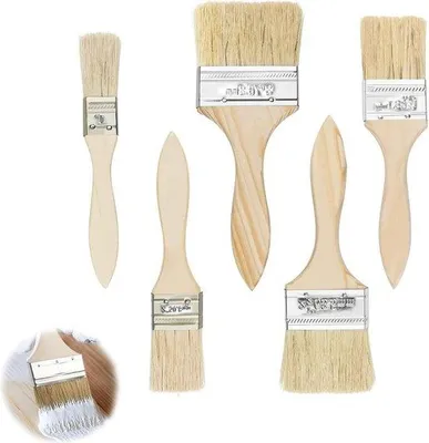 Image de Kit d'outils de peinture comprenant 5 pinceaux plats en bois et en acier - Kits pour lisser la peinture et le vernis