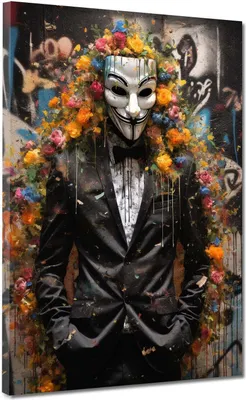 Produktbild von Anonymous Street Art Pop Art Leinwandbild Wandbild Kunstdruck XL Wanddeko: 90x120x2cm