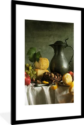 Produktbild von MuchoWow® Gerahmtes Poster Rustikal - Käse - Teekanne - Obst - Stilleben 60x90 cm - Poster mit Schwarzem Bilderrahmen Wandposter Rahmen Foto Bilder - Dekoration - Wandposter Wohnzimmer - Hochwertig