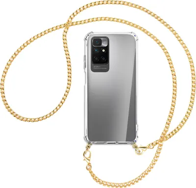 Produktbild von Handykette Backcover-Schutzhülle mit Band (Metall goldfarben) für Xiaomi Redmi 10 - goldfarbene Kette