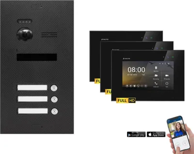 Produktbild von BALTER EVO HD Karbon-Graphit Video Türsprechanlage Set 3 Teilnehmer 3x 7" WLAN Monitor Schwarz