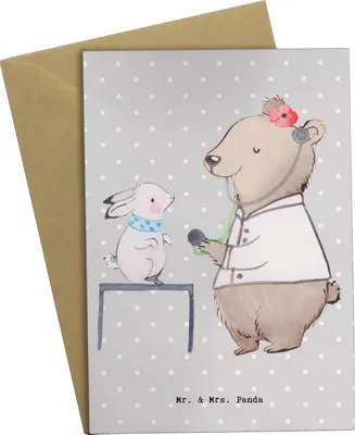 Produktbild von Mr. & Mrs. Panda Glückwunschkarte Tierärztin Herz - Grau Pastell - Geschenk, einladungskarten, Grußkarten, osterkarte, weihnachtskarten, Klappkarte