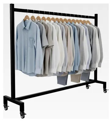 Produktbild von Kleiderständer auf Rollen Gisborne, stabiler Garderobenständer mit Stahl-Gummirädern, geeignet für Flur oder Schlafzimmer, Farbe: schwarz, Größe: 150x38x120