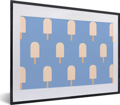 Produktbild von MuchoWow® MuchoWow® Gerahmtes Poster Eiscreme - Muster - Blau 40x30 cm - Poster mit zchwarzem Bilderrahmen - Bilderrahmen - Poster im Rahmen