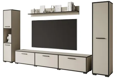 Produktbild von MINIO Wohnwand „TOGA XL“ 4-teilig, Wohnzimmerset - Kaschmirbeige / Schwarz