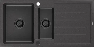 Produktbild von Mexen Andres Granitspüle 1,5-beckig mit Abtropffläche 1000 x 500 mm schwarz gesprenkelt, Siphon schwarz - 6515101510-76-B
