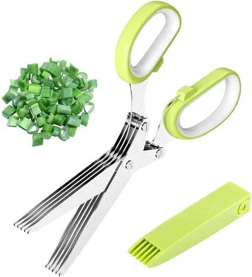 Obrázek produktu pro Nůžky na bylinky, 5 čepelí, nerezová ocel, ochranné pouzdro, kuchyňské nůžky