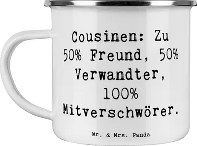 Produktbild von Mr. & Mrs. Panda becher emaille Spruch Cousin Mitverschwörer - Weiß - Geschenk, Teetasse, Jubiläen, Verbündete, Pott, Liebe, Geburtstage, Cousine, Familie, emaillebecher