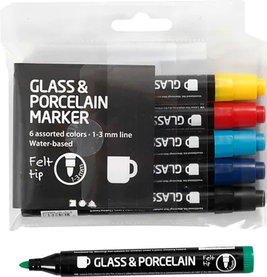 Produktbild von Creativ Company Glas- und Porzellanstifte Set 6 Farben für kreatives Malen